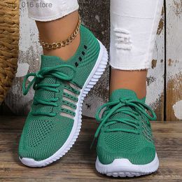 Dress Shoes Comfortable Soft Sole Sneakers for Women Plus Size Breathable Knitting Flats Woman Lightweight Lace-Up Non-Slip Running Shoes T230826