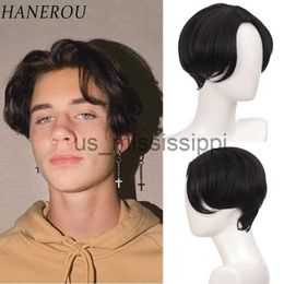 Synthetic Wigs HANEROU Short Men Wig Straight Synthetic Natural Middle Part Black Hair Wig High Temperture Fibre for Party Cosplay Daily x0826