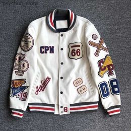 Letter Embroidery White Black Baseball Uniform Men's Explosive Style Baseball Outwear Retro Leather Jacket Heavy Industry Coat Q230826