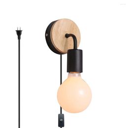 Wall Lamp Wood Art Modern Minimalist Bedroom Bedside Indoor Personality Creative El Plug