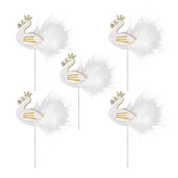 Other Event Party Supplies 5PCS Feathered Wing Cake Pick Swan Cupcake Topper Decorative Beautiful Decoration for Birthday A20 230825