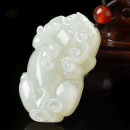 Xinjiang hetian jade white jade the mythical wild animal pendant natural jade men and women