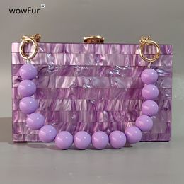 Evening Bags Brand Luxury Pearl Purple Fashion Women Shoulder Bag Bead Handle Chain Acrylic Box Clutches Wedding Party Purse 230826