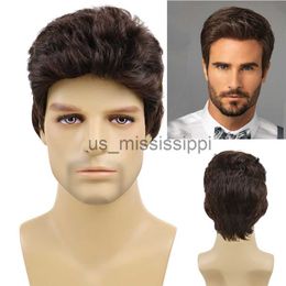 Synthetic Wigs GNIMEGIL Synthetic Wigs for Men Short Brown Buddy Guy Short Dark Layered Hair Replacement Wigs Cosplay Halloween Costume Party x0826