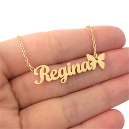 Pendant Necklaces 1Pcs Fancy Pattern Custom Name Text Stainless Steel Neckalces Choose Your Accessory Font Personalised Jewellery 230825