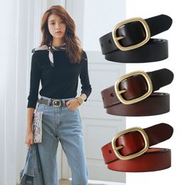 Waist Chain Belts DINISITON Womens Belt Genuine Leather For Women Female Gold Pin Buckle Strap Fancy Vintage for Jeans Drop 230825