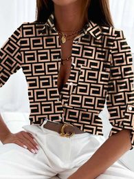 Kadınlar bluz gömlekleri Blusas de Mujer 2023 Günlük Uzun Kollu Baskı Bluz Kadınlar 2023 Moda Dönüş Yatak Beyaz Gömlek Bahar Sonbahar Üstleri T230825