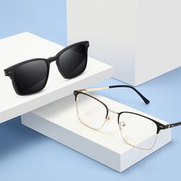 Fashion Sunglasses Frames Magnet Polarized Clip Glasses Frame 2 In 1 Men TR90 Optical Prescription Eyeglasses For Women Square Business Sunglasses T3518 230825