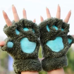 Fingerless Gloves Christmas Halloween Faux Fur Gloves Plush Bear Cat Paw Claw Gloves For Women Cycling Women Mittens Windproof Halffinger Gloves 230826