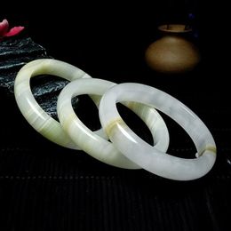 Bangles Natural Chinese White Jade Hand Carved Wide Band Bracelet Fashion Boutique Jewelry Men and Women Wrapped Silky Jade Bracelet