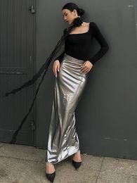 Skirts Summer Half For Women Solid Fashion Clothes Low Waist Ropa Mujer Slim Metallic Simple Sexy Street Shoot Package Hip