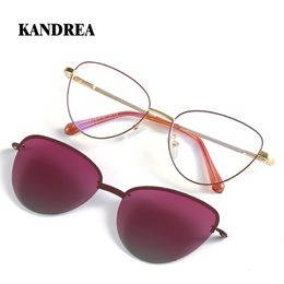 Fashion Sunglasses Frames KANDREA Vintage Cat eye Sunglasses Women Man 2 In 1 Polarized Eyeglasses Optical Myopia Magnet Prescription Glasses Frame 7003 230825