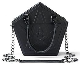 Evening Bags JIEROTYX Pentagram Punk Darkness Gothic Star Handbag Women Girl Black PU Soft Leather Shoulder Bag With Chain High Quality 230826