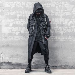 Men's Trench Coats Autumn Fashion Thin Cape Dark Black Personalised Brand Long Hooded Loose Waterproof Over Knee Coat 230825