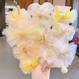 Mesh bow children's hairpin, Korean super fairy girl princess hairpin side clip, duckbill clip set hair accessories