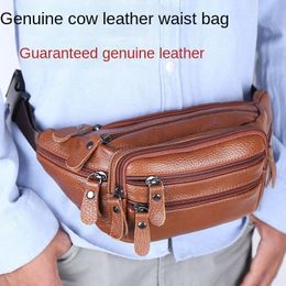 Waist Bags Real Genuine Leather Men's Waist Bag Cowhide Male Zipper Fanny Pack for Site Workers Travel Phone Bag Large Capacity Waterproof 230825