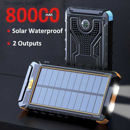 Solar Fast Charging Power Bank Portable 80000mAh Charger Waterproof External Battery Flashlight For iPhone Samsung Q230826