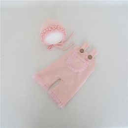 Clothing Sets Vintage Pink Baby Girl Hat And Romper Pography Props Lace Ruffle Bonnet Born Suit Pastel Beanie Outfit