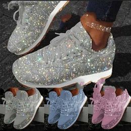 Dress Shoes Women Flat Glitter Sneakers Casual Female Mesh Lace Up Bling Platform Comfortable Plus Size Vulcanised Shoes 2020 Soft Knitting T230826