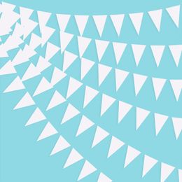40 Ft White Party Decorations Triangle Pennant Banner Pearlescent Shimmer White Paper Flags Bunting