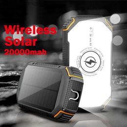 Solar Wireless Power Bank 20000mAh Portable Solar Powerbank 10000mAh Waterproof TYPE C 5A3V Fast Charge ELD Red Warning Light Q230826