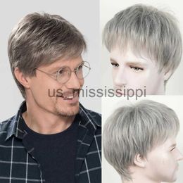 Synthetic Wigs Mens Fashion Short Hair Wig Natural Grey Ombre Hair Accessories Daddy Daily Use Soft Healthy Synthetic Wig Peruca x0826