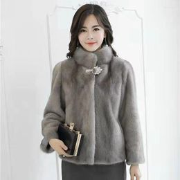 Women's Fur Faux Coat Autumn Winter Thicken Warm Long Sleeve Loose Korean Vintage Fashion Female Style Stand Collar C2