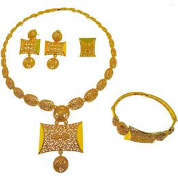 Necklace Earrings Set African For Women 24K Gold Plated Pendant Bracelet Ring Bridal Wedding Creative Gift