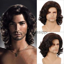 Synthetic Wigs Men's Fashion Wig Natural Brown Curly Hair Soft Healthy Fluffy Heat Resistant Short Synthetic Wig Daily Party Wig for Man x0826
