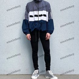 xinxinbuy Men designer Coat Jacket WINDBREAKER Three Colour Panelled letter print long sleeve women Grey Black khaki green M-3XL