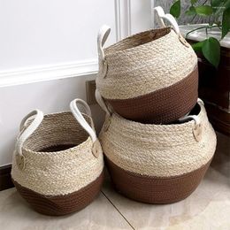 Storage Baskets Woven Basket Snack Box Finishing With Handle Desktop Organisation Decorations