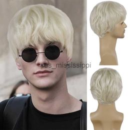 Synthetic Wigs GNIMEGIL Synthetic Wigs for Men Short Hair Platinum Blonde Wig with Bangs Natural Hairstyle Pixie Cut Wigs Male Cosplay Wig Boys x0826