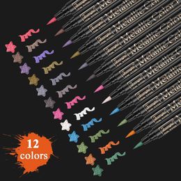 Markers 12 Colours set Metallic Brush Marker Birthday Gift Card Making Metallic Colour Pen for DIY Po Album glass wine marker 230826