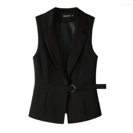 Women's Trench Coats S-2xl Ol Fashion Women Suit Vests Elastic Waist Slim Elegant Office Sleeveless Female Tops Black Jackets