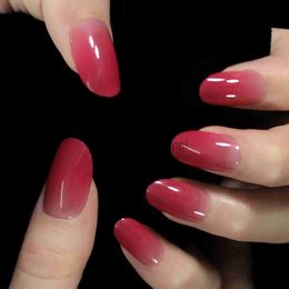 False Nails Light Coral Ombre Artificial Press On Nails False Nails Art Sleek Gel Acrylic Nail Oval Medium Color Tips With Glue Sticker x0826