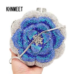 Evening Bags Designer Flower Blue Crystal Evening Bag Women Party Purse Customized Clutch Bags chain Mini Female handbags Day Clutches SC603 230825