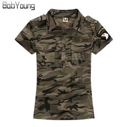 Women's Blouses Shirts BabYoung Summer Casual Polo Feminina Women Tops Camouflage Army Cotton Shirts Polo Femme Polos Mujer Short Sleeve Shirt M~5XL 230825