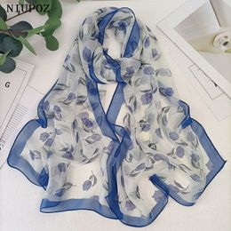 Scarves Magnolia Flower Print Women Elegant Chiffon Georgette Bandana Scarf Summer Beach Sunscreen Thin Hijab Headband Shawl 230825