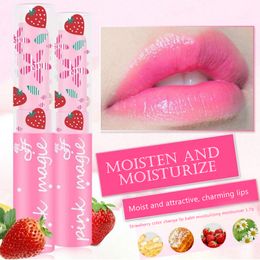 Lipstick 12Pcs/Lot Strawberry Lip balm Magic Temperature Changed Colour Lip Balm Pink Colour Moisturiser Nutritious Lipstick Cosmetics 230826