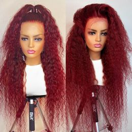 220% Red Coloured Deep Wave Frontal Wig Brazlian 30 34 Inch 99J Bury Curly 13x4 Lace Front Wigs Human Hair for Women