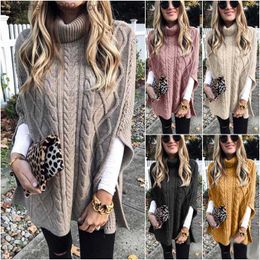 Women's Sweaters Women Autumn Spring Knitted Pullover Sweater Cape Sweaters Turtleneck Loose Shawl Tops T230826