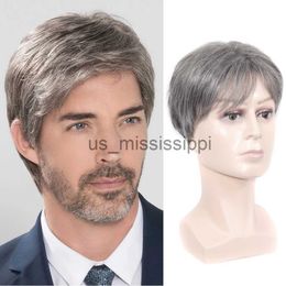 Synthetic Wigs Short Straight Wig Heat Resistant Fiber Synthetic Wig For Men Middleaged And Old Men's Wig Realistic Natural Toupee Wigs x0826