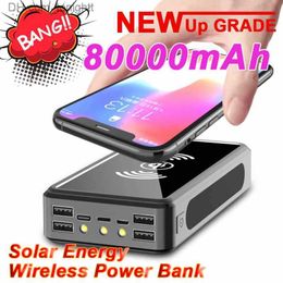 80000mAh Wireless Solar Power Bank Fast Charger Large Capacity 4 USB LED Mobile Phone Charger External Battery For IPhone Q230826