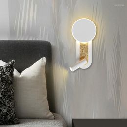 Wall Lamps 8W COB LED Bedroom Sconce Light Fixture Rotate Reading Spotlight Switch Circular Backlight Atmosphere Bedside Lamp 3000K