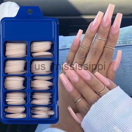 False Nails 100pcsbox Candy Colour False Nail Wearable Full Cover Solid Colour Pointed False Nail Stickers Long Ballerina Blue Pink Nail Tips x0826