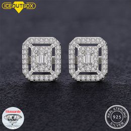 Charm Square Diamond Ear Stud Earring D VVS For Women Men Solid 925 Sterling Silver Sparkling Wedding Birthday Jewellery 230825