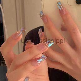 False Nails 24PCS Press On Nails Korean Purple Fake Nail Sweet Style Long Paragraph Manicure Save Time False Nail Acrylic Nail Stickers x0826