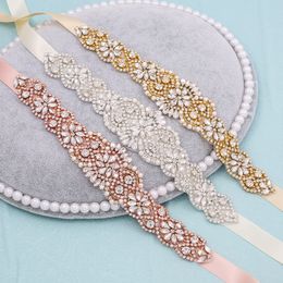 Silver Gold/Rose Gold Rhinestone Wedding Dress Belt Crystal Wedding Belts Satin Wedding Accessories Bridal Ribbon Belts