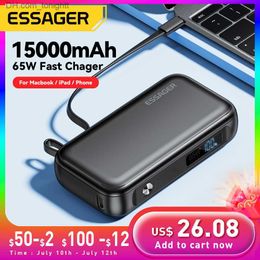 Essager Power Bank Portable 15000mAh in With USB C Cable External Spare Battery Pack for iPhone iPad Macbook 65W Fast Charger Q230826