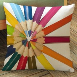 Pillow Colorful Pencils Geometric Cover Nordic Cartoon Style Cotton Linen Home Decorative Sofa Chair Throw Case Cojines